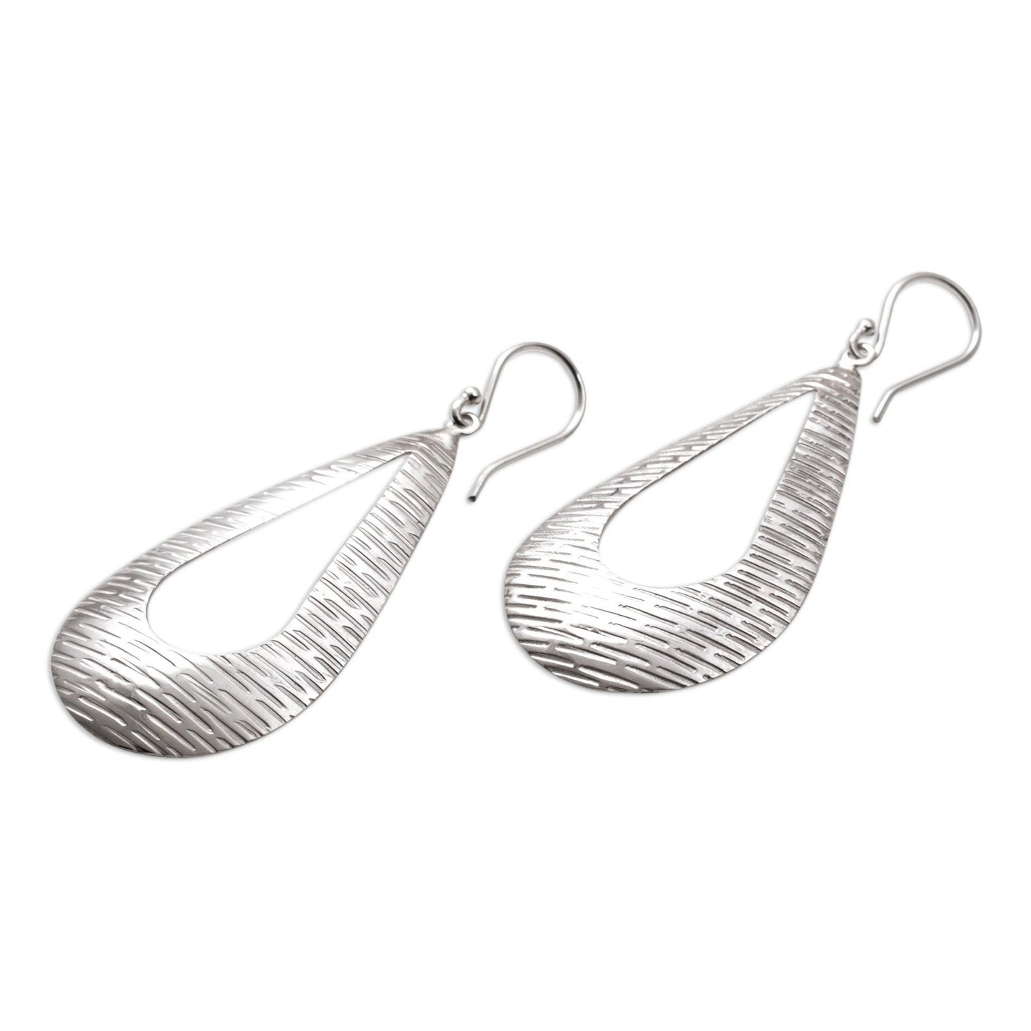 Silver Gleam Handcrafted Sterling Silver Drop Shaped Dangle Earrings