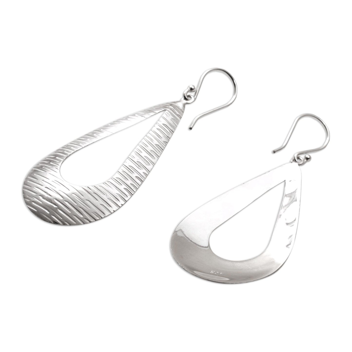 Silver Gleam Handcrafted Sterling Silver Drop Shaped Dangle Earrings