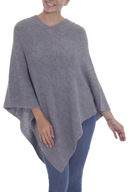 Enchanted Evening in Smoke Knit Grey 100% Alpaca Poncho from Peru