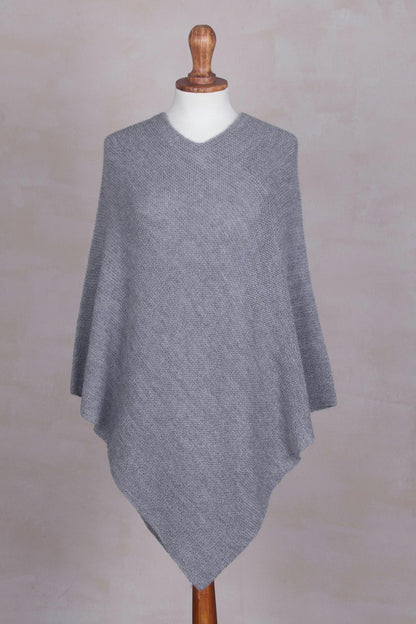 Enchanted Evening in Smoke Knit Grey 100% Alpaca Poncho from Peru