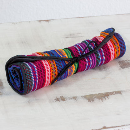 Rainbow Party Handwoven Striped 100% Cotton Jewelry Roll from Guatemala