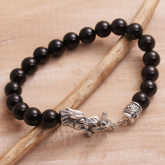 Dragon Glory Men's Silver & Onyx Bracelet