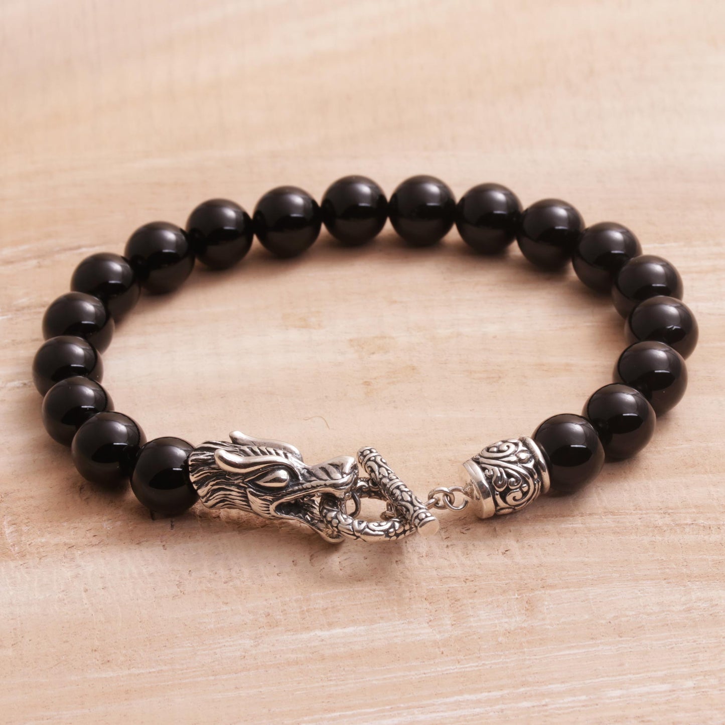 Dragon Glory Men's Silver & Onyx Bracelet