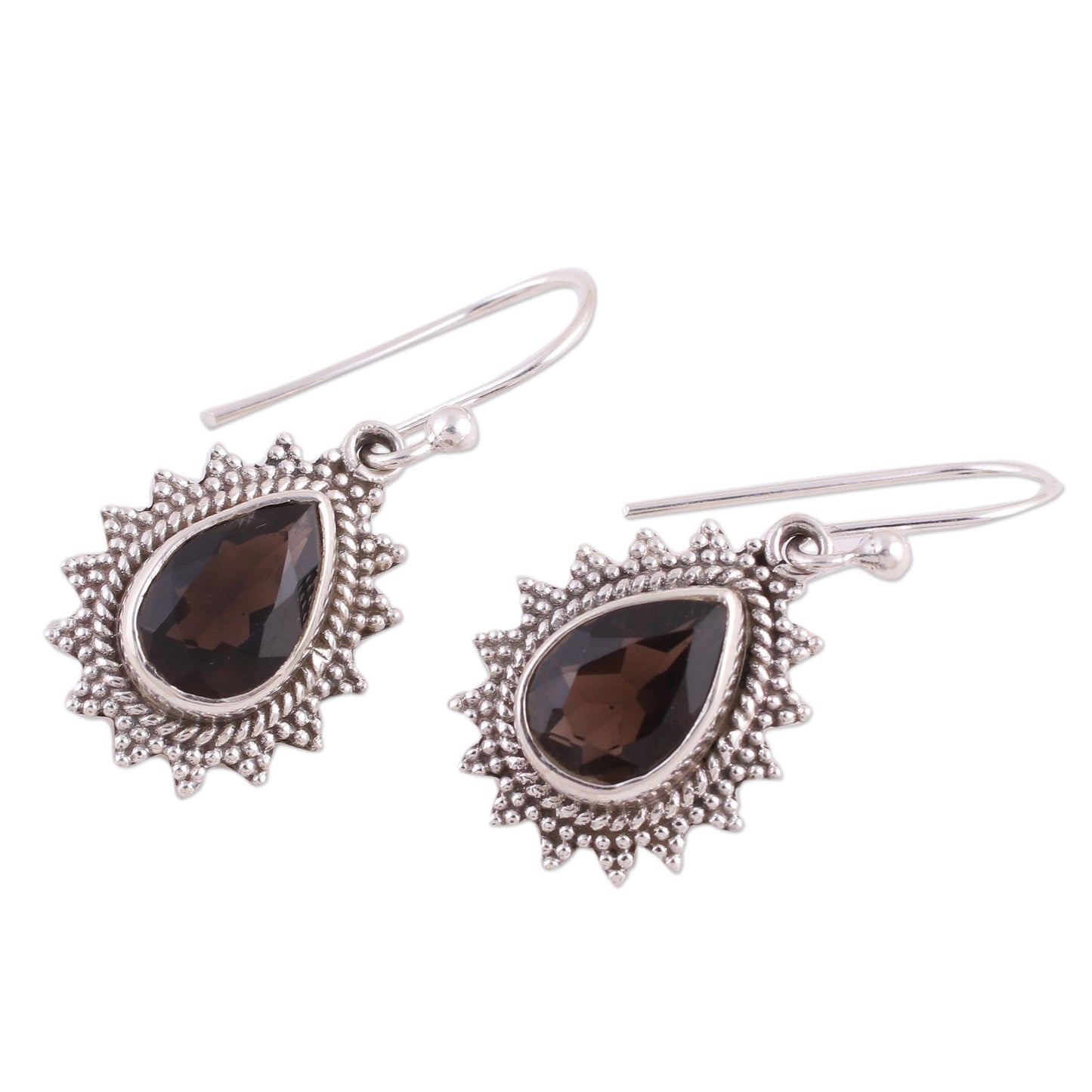 Smoky Drop Handmade Smoky Quartz and Silver Earrings from India