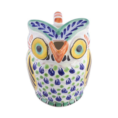 Night Bird Handcrafted Majolica Ceramic Owl Creamer from Mexico