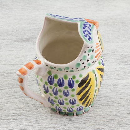 Night Bird Handcrafted Majolica Ceramic Owl Creamer from Mexico