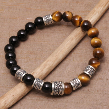 Batuan Renaissance Men's Silver & Tiger's Eye Onyx Bracelet