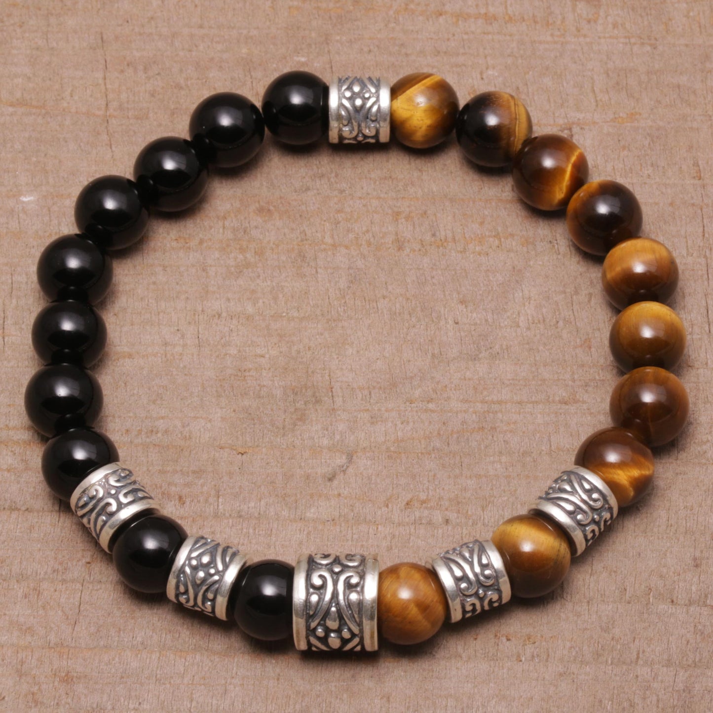 Batuan Renaissance Men's Silver & Tiger's Eye Onyx Bracelet