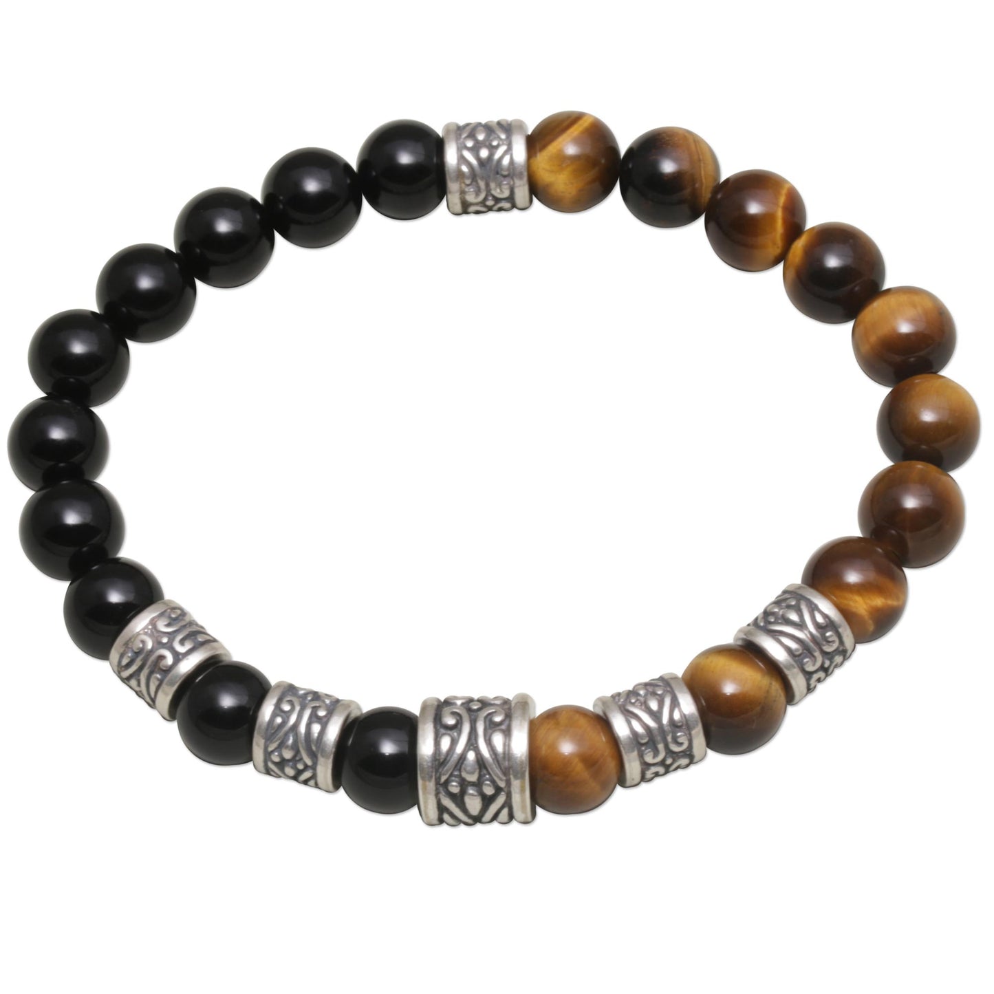 Batuan Renaissance Men's Silver & Tiger's Eye Onyx Bracelet