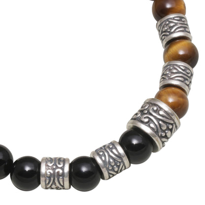 Batuan Renaissance Men's Silver & Tiger's Eye Onyx Bracelet