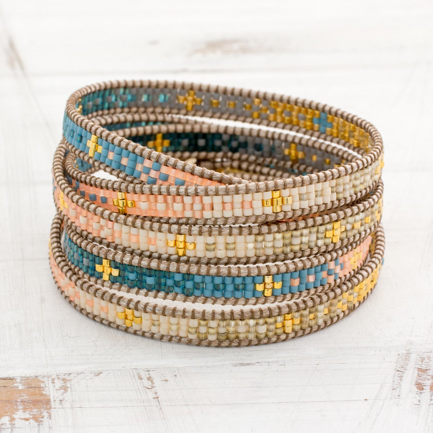 Cerro de la Cruz in Blue Glass Beaded Wrap Bracelet