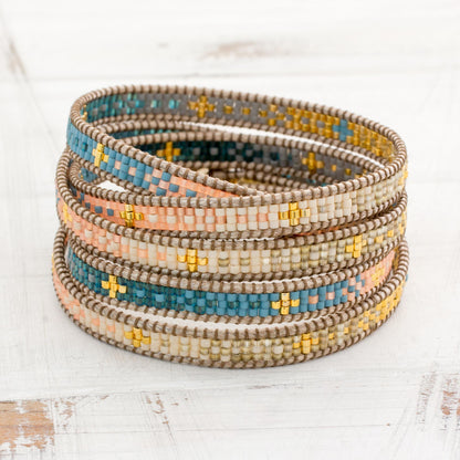 Cerro de la Cruz in Blue Glass Beaded Wrap Bracelet