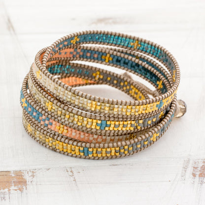 Cerro de la Cruz in Blue Glass Beaded Wrap Bracelet