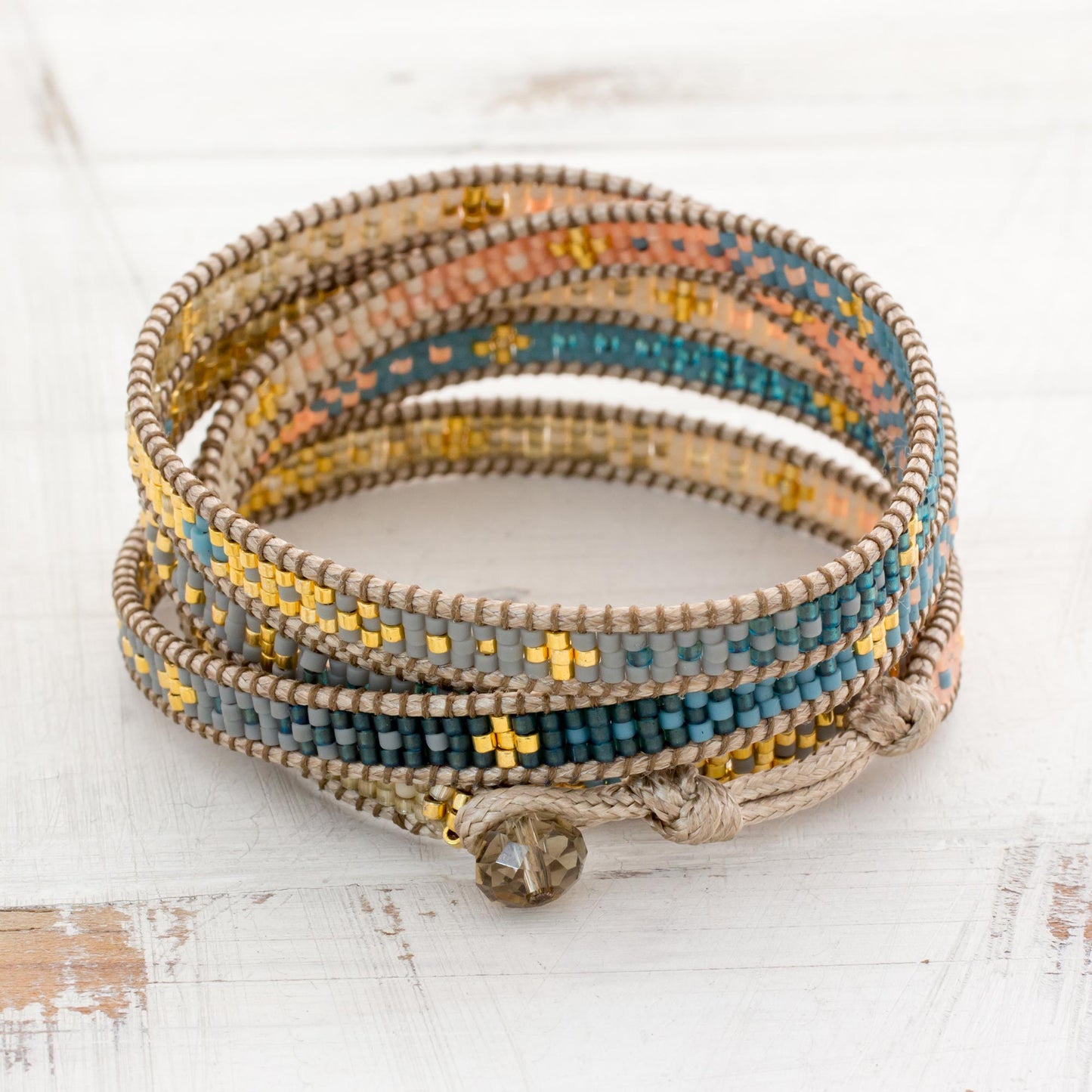 Cerro de la Cruz in Blue Glass Beaded Wrap Bracelet