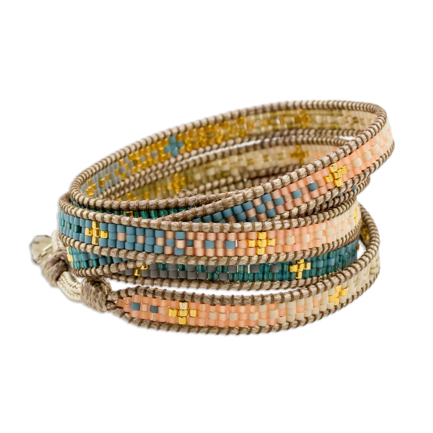 Cerro de la Cruz in Blue Glass Beaded Wrap Bracelet