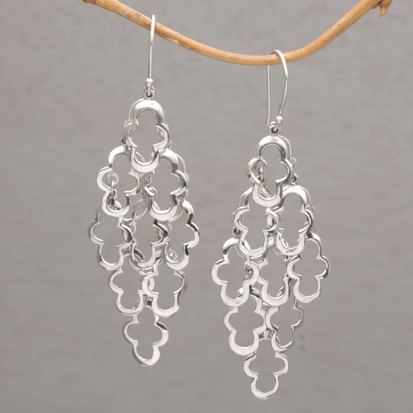 Spanish Moss 925 Sterling Silver Wavy Dangle Earrings from Bali