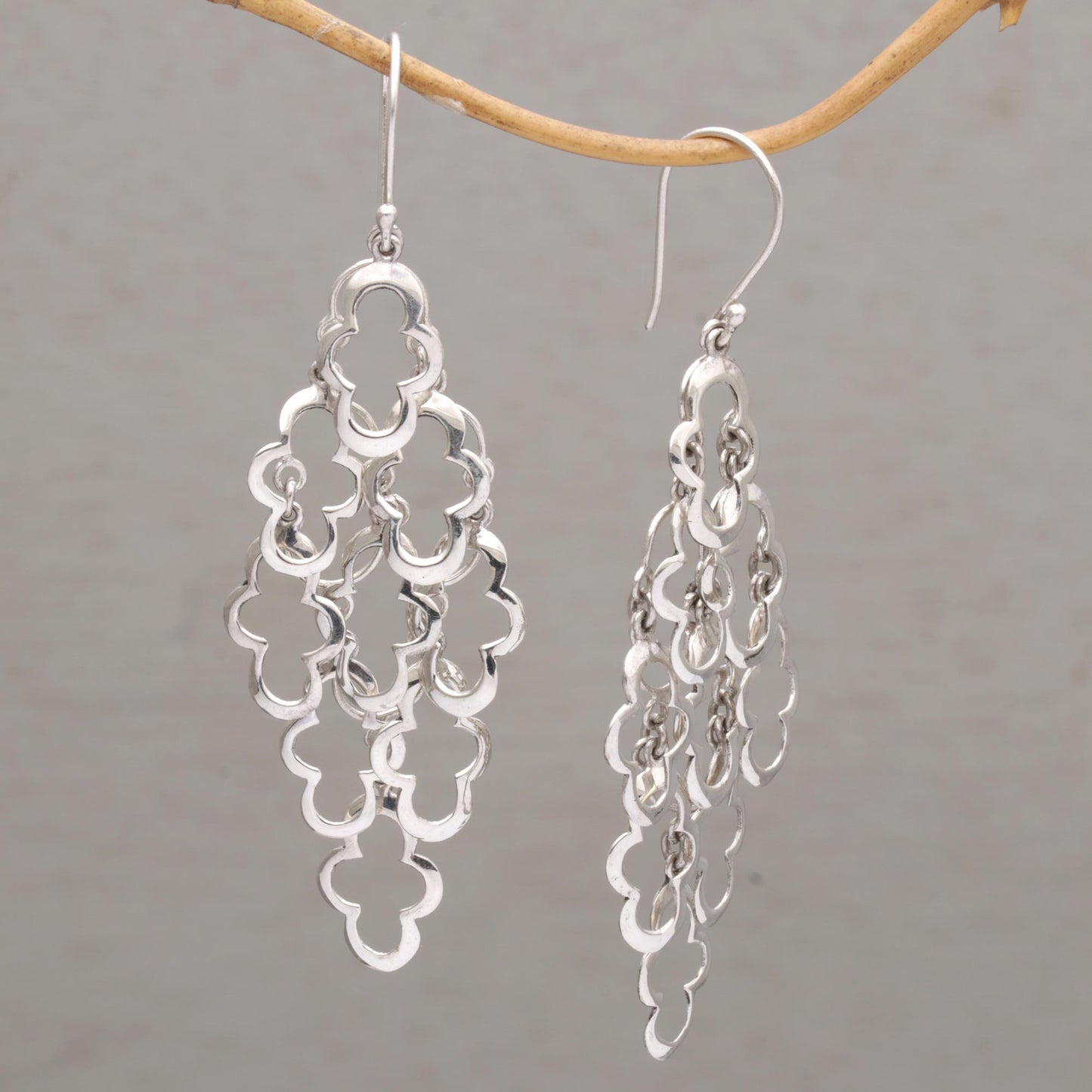 Spanish Moss 925 Sterling Silver Wavy Dangle Earrings from Bali