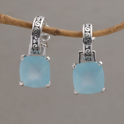 Buddha Hoops Blue Chalcedony and 925 Silver Dangle Earrings from Bali