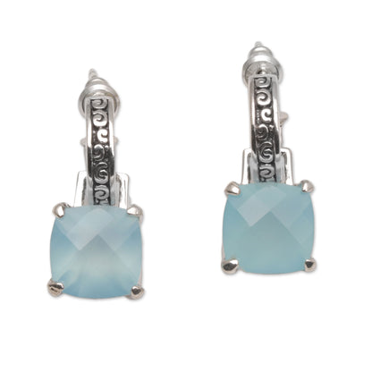 Buddha Hoops Blue Chalcedony and 925 Silver Dangle Earrings from Bali