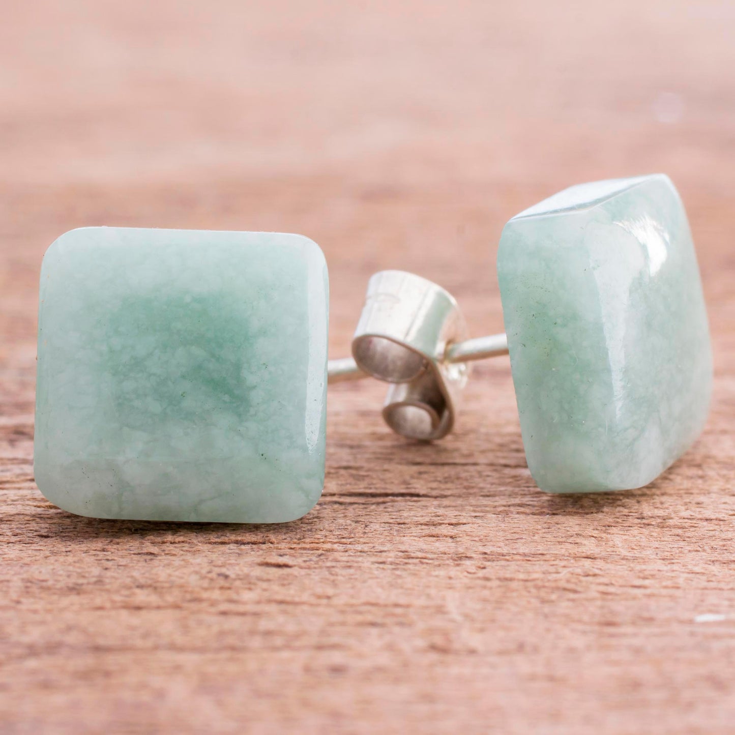 Simply Luxurious Apple Green Square Jade Stud Earrings from Guatemala