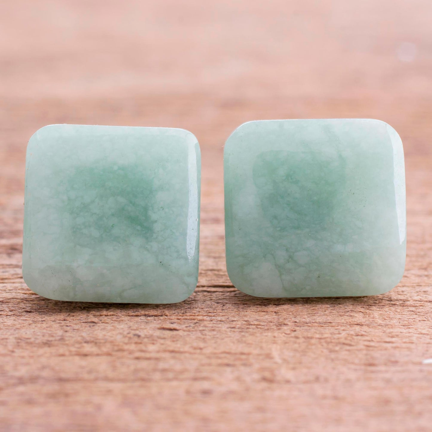 Simply Luxurious Apple Green Square Jade Stud Earrings from Guatemala