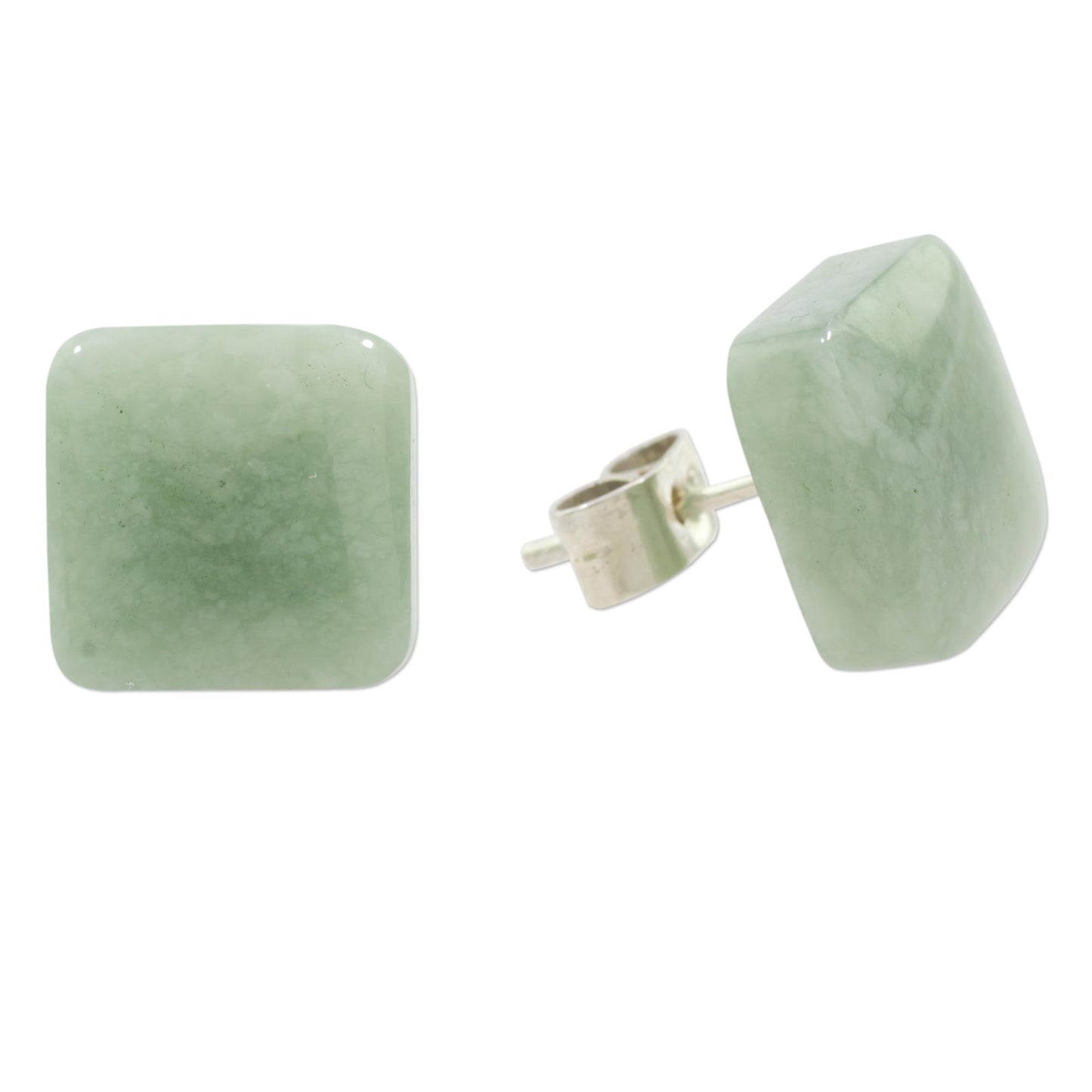 Simply Luxurious Apple Green Square Jade Stud Earrings from Guatemala