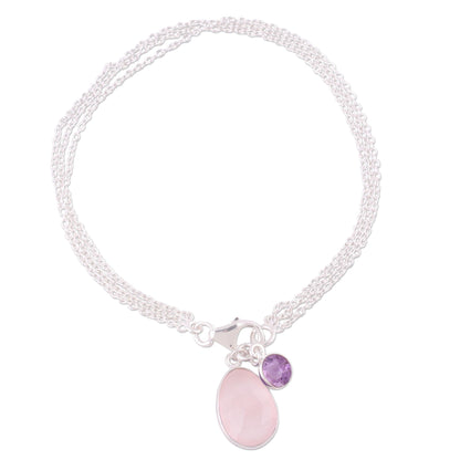 Twinkling Harmony Silver Rose Quartz Amethyst Bracelet