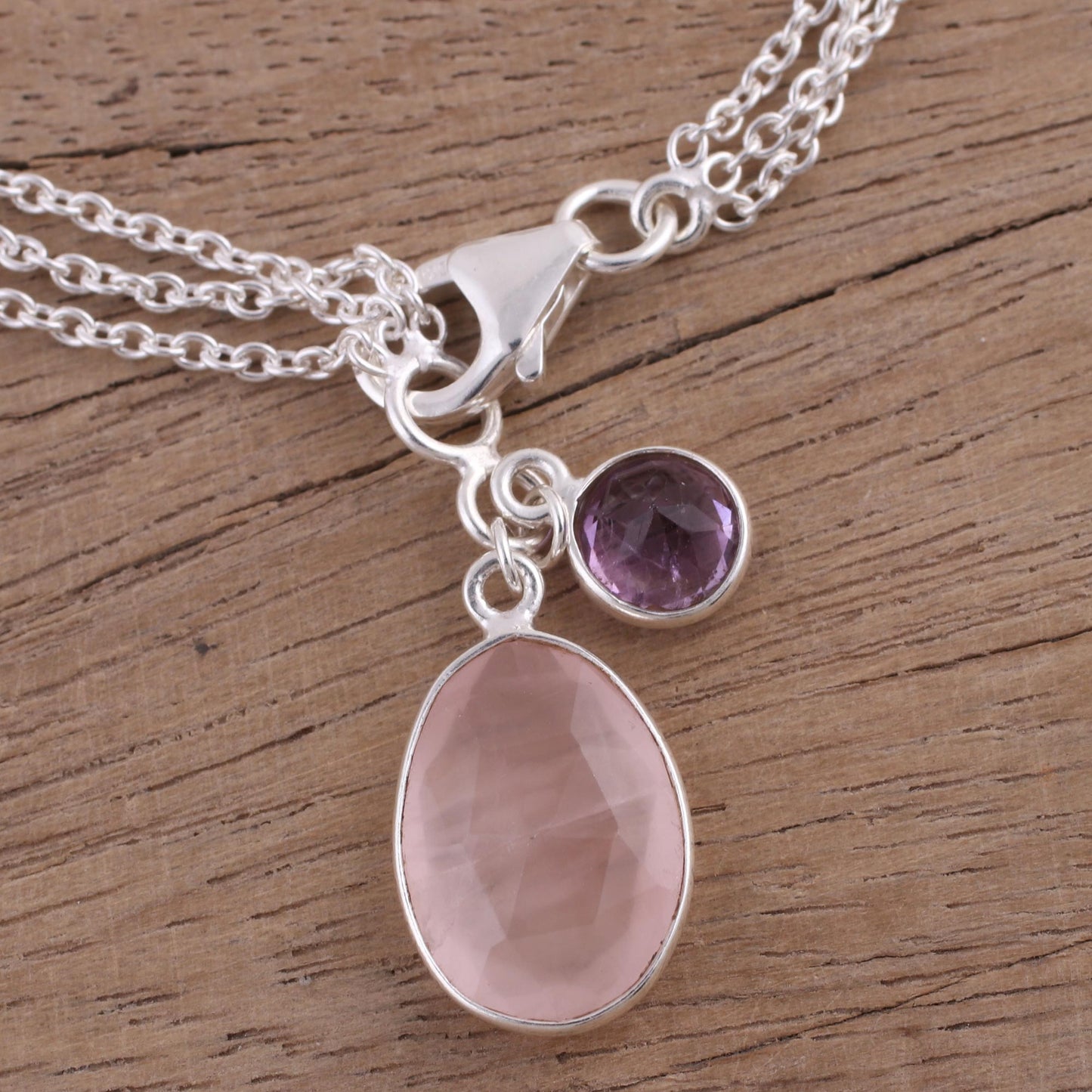 Twinkling Harmony Silver Rose Quartz Amethyst Bracelet