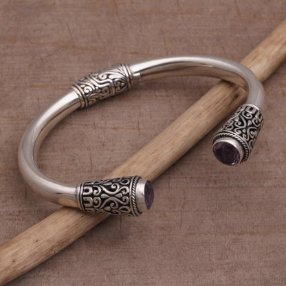 Daylight Altar Sterling Silver and Amethyst Cuff Bracelet from Bali
