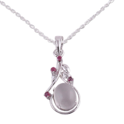 Moonlight Divinity Ruby Moonstone Sterling Silver Necklace