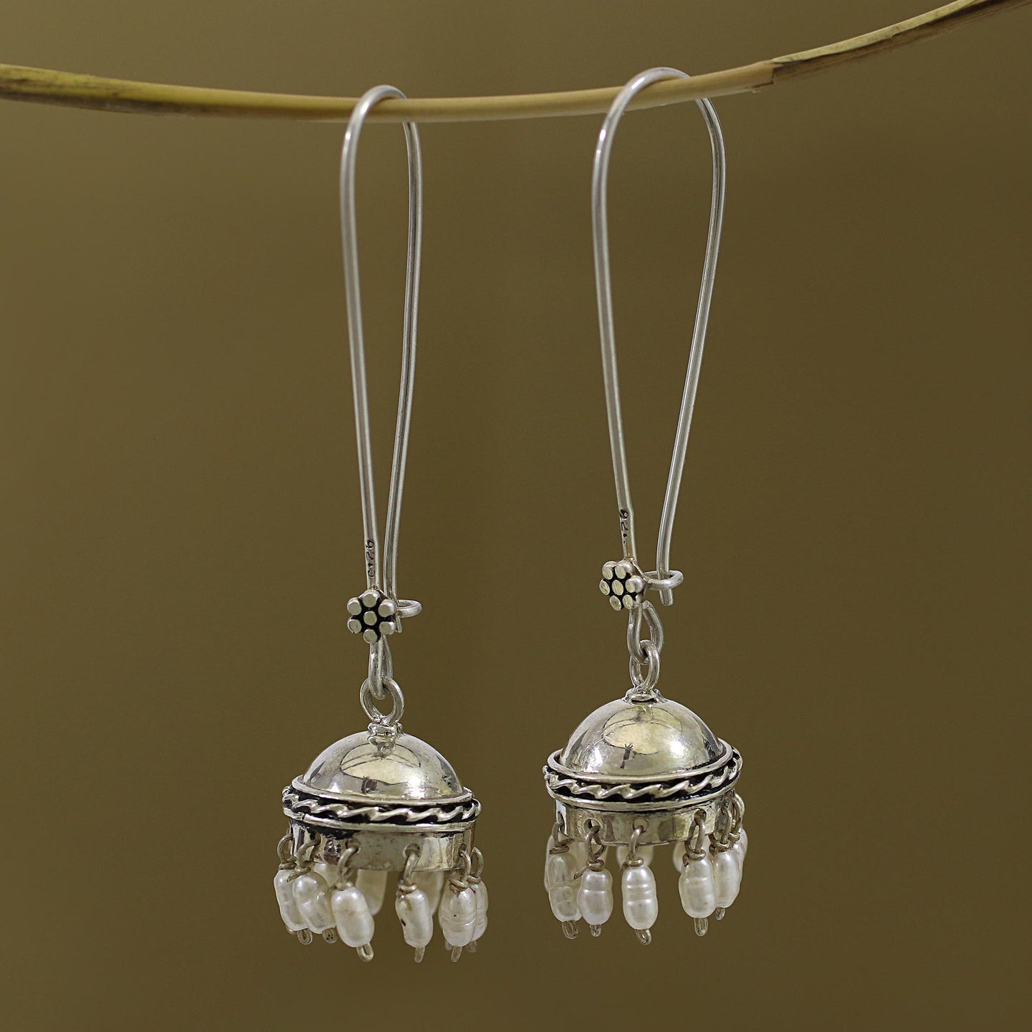 Beauty in Tradition Cultured Pearl and Sterling Silver Jhumki Dangle Earrings