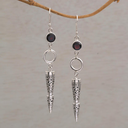 Kamasan Cones Garnet and 925 Silver Cone-Shaped Earrings from Bali