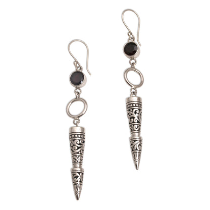 Kamasan Cones Garnet and 925 Silver Cone-Shaped Earrings from Bali