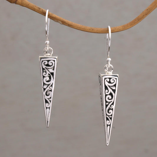 Vine Pyramids Sterling Silver Pyramid-Shaped Earrings from Bali