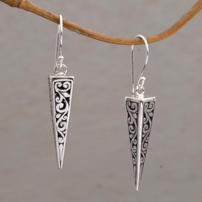 Vine Pyramids Sterling Silver Pyramid-Shaped Earrings from Bali