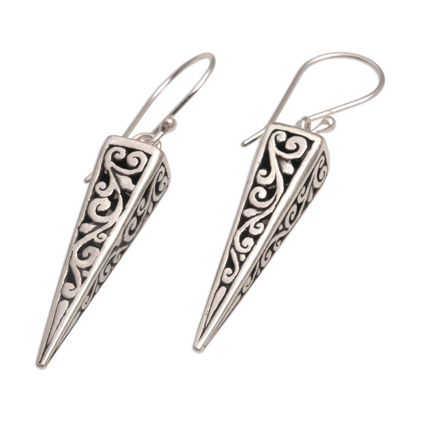 Vine Pyramids Sterling Silver Pyramid-Shaped Earrings from Bali