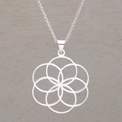 Six Rings Sterling Silver Circle Motif Pendant Necklace from Bali