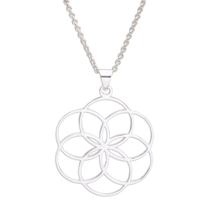 Six Rings Sterling Silver Circle Motif Pendant Necklace from Bali