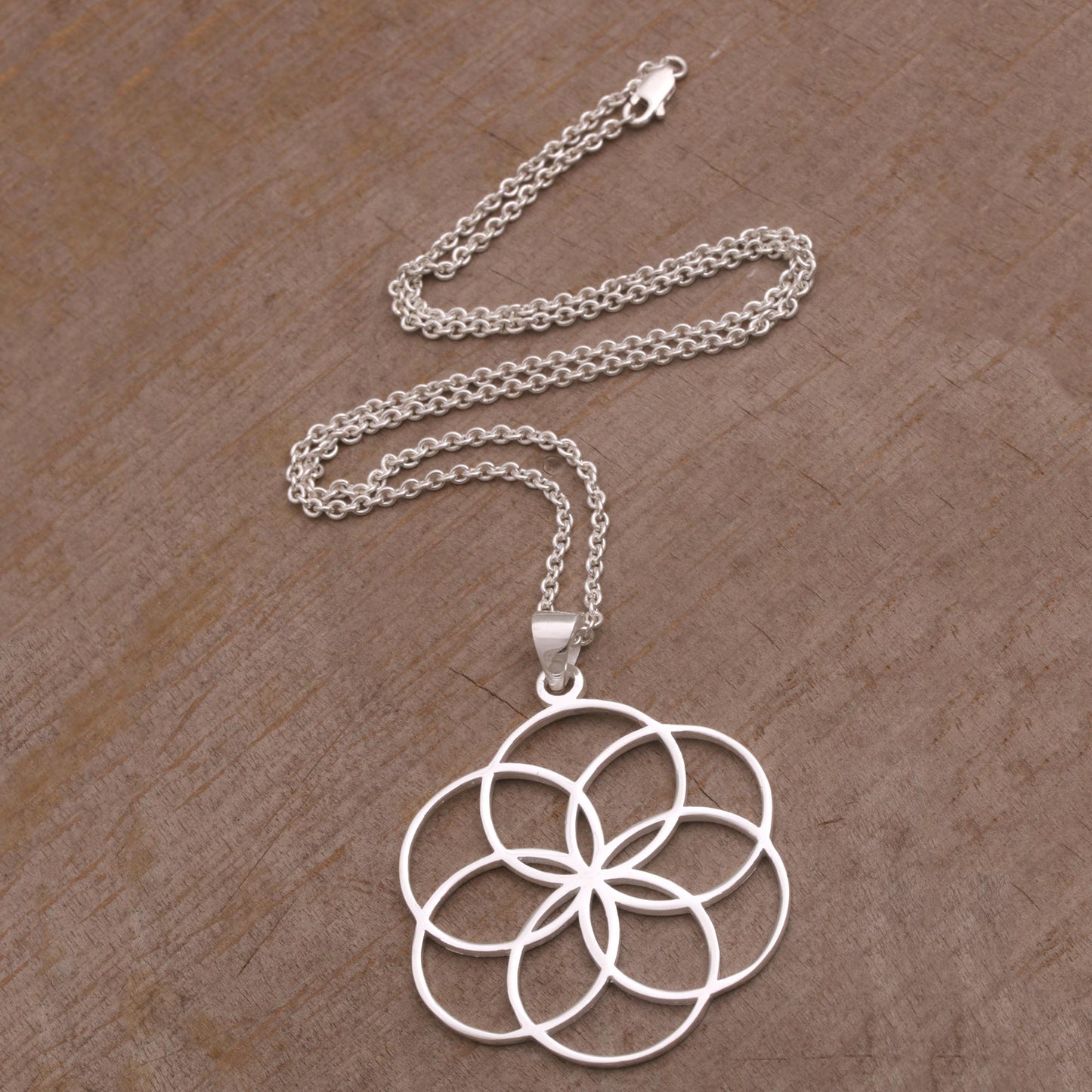 Six Rings Sterling Silver Circle Motif Pendant Necklace from Bali