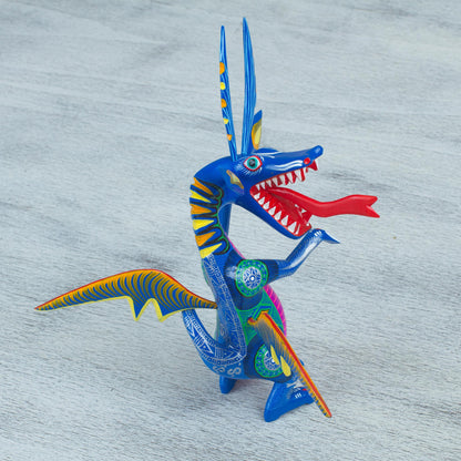 Happy Dragon Hand-Painted Wood Dragon Alebrije from Mexico