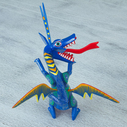 Happy Dragon Hand-Painted Wood Dragon Alebrije from Mexico