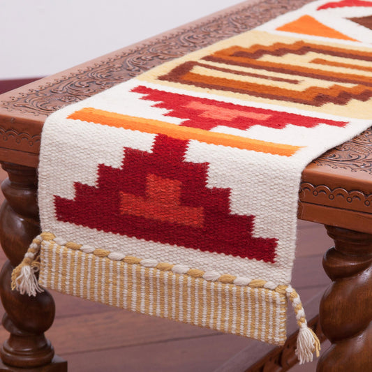 Style of the Andes Handwoven Wool Blend Table Runner with Geometric Motifs