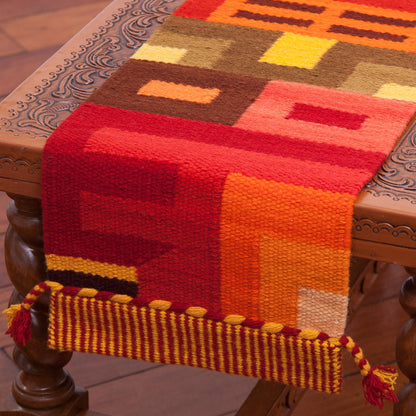 Beauty in Asymmetry Handwoven Colorful Wool Blend Table Runner from Peru