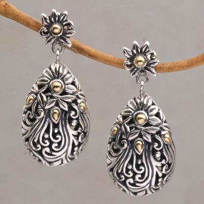 Flower Berries 18k Gold Accent Silver Floral Dangle Earrings from Bali