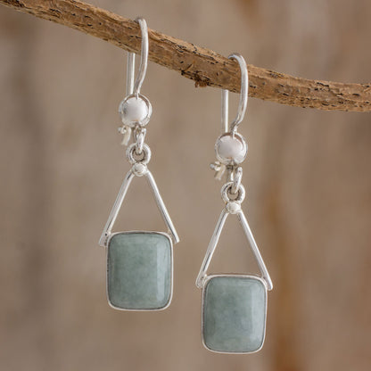 Rectangles of Peace Light Green Jade Rectangle Dangle Earrings from Guatemala