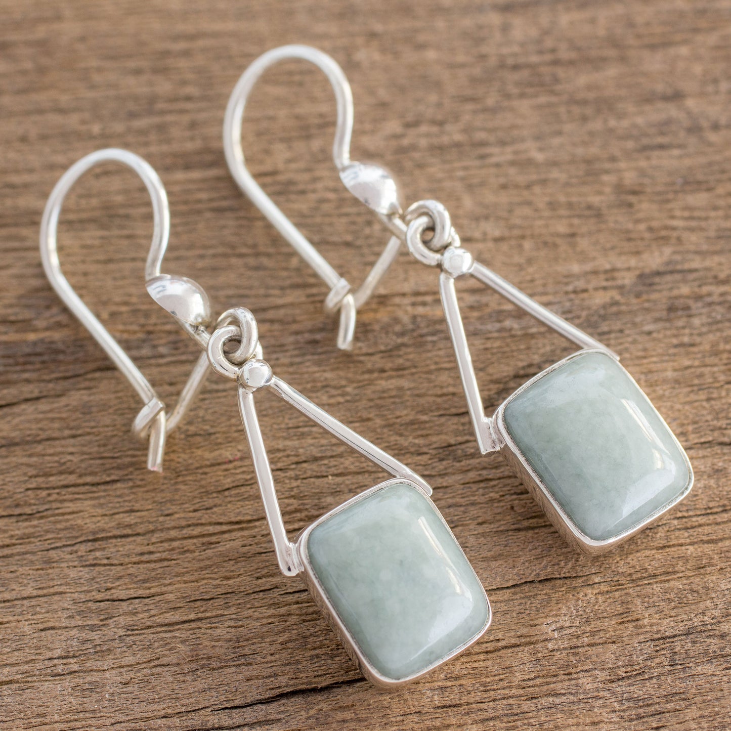 Rectangles of Peace Light Green Jade Rectangle Dangle Earrings from Guatemala