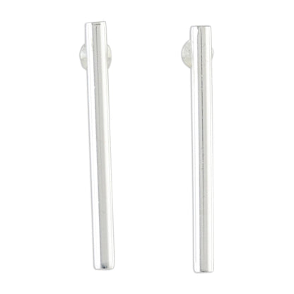 Gleaming Pillars Sterling Silver Cylindrical Drop Earrings from Thailand