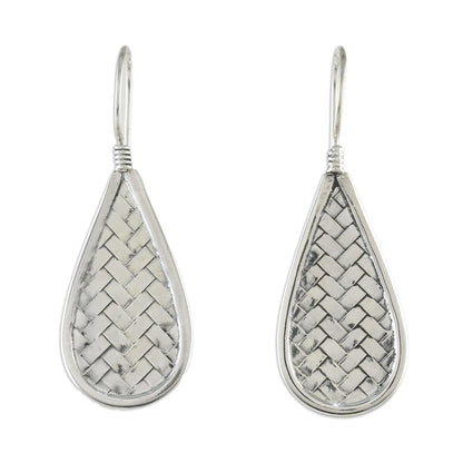 Raindrop Weave Sterling Silver Drop-Shaped Weave Earrings from Thailand