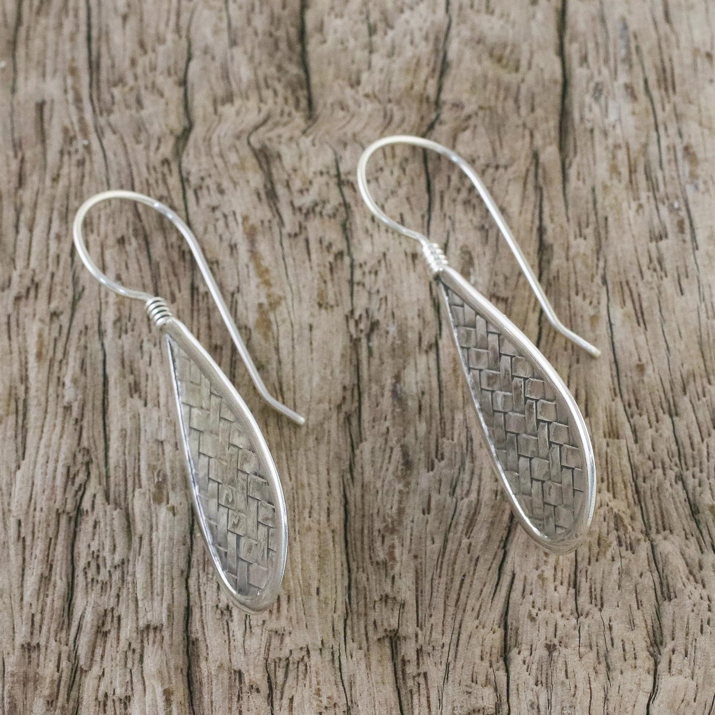 Raindrop Weave Sterling Silver Drop-Shaped Weave Earrings from Thailand