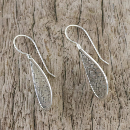 Raindrop Weave Sterling Silver Drop-Shaped Weave Earrings from Thailand